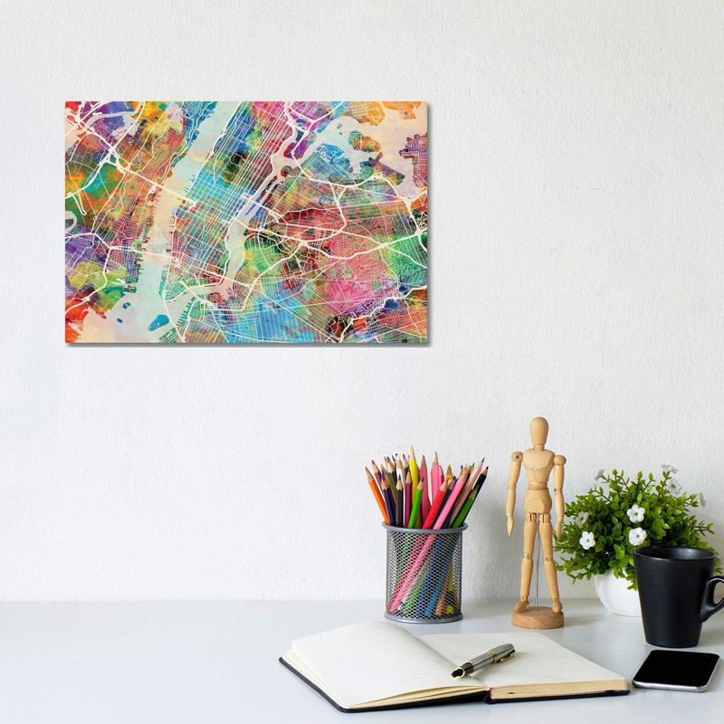 New York City Street Map II by Michael Tompsett - 1 Piece Wrapped Canvas Wall Art, 20.32 cm H x 30.48 cm W
