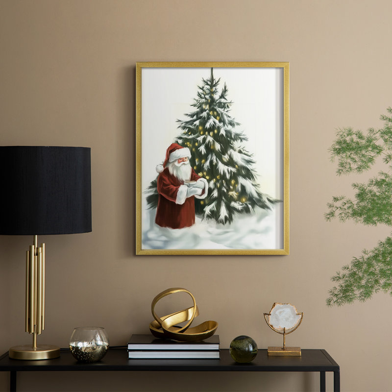 «Christmas Holiday Art» CCLxxvii, reproduction d'art encadrée - bois massif, 15" H x 12" W, Doré