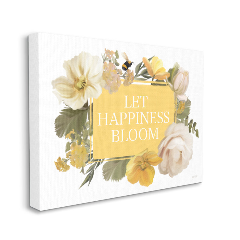 " Bold Let Happiness Bloom Yellow White Blushing Flowers " by House Fenway, Wrapped Canvas, 16" H x 20" W x 1.5" D