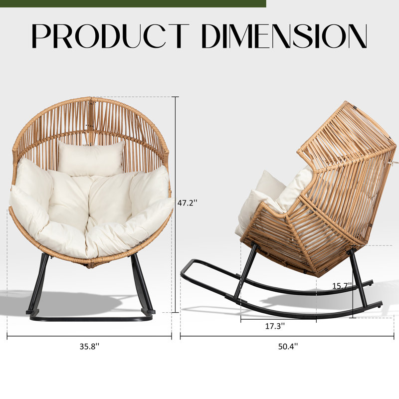 Fauteuil à bascule d'extérieur avec coussin Calcedonio, Beige / Naturel