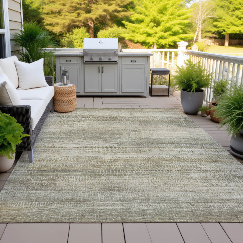 Machine Washable Indoor/Outdoor Xhevrie Taupe Rug, Rectangle 9' x 12'