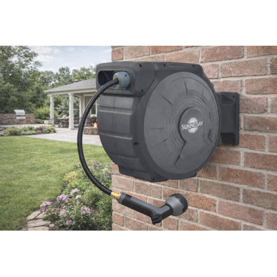 Sunneday 100Ft Retractable Hose Reel 5/8 | Automatic Retractable Hose Reel W/Wall Mount | Easy To Assemble Water Hose Reel W/Flexible Swivel Mount | Retractable Garden Hose Reel (100Ft.black/Grey)