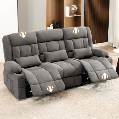 84" Manual Reclining Sofa, 3 Seat Recliner Couch with Side Pockets and Cup Holders,  Comfy Oversized Sofa for Living Room/Office/Home Theater