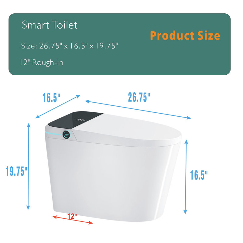 Modern Bathroom Smart Toilet With Bidet - Auto Open/Close, Foot Sensor, Night Feature Included, White Seat Siphonic Jet Flushing, ,