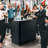 Black Metal Rectangular Outdoor Bar Table With Ice Box