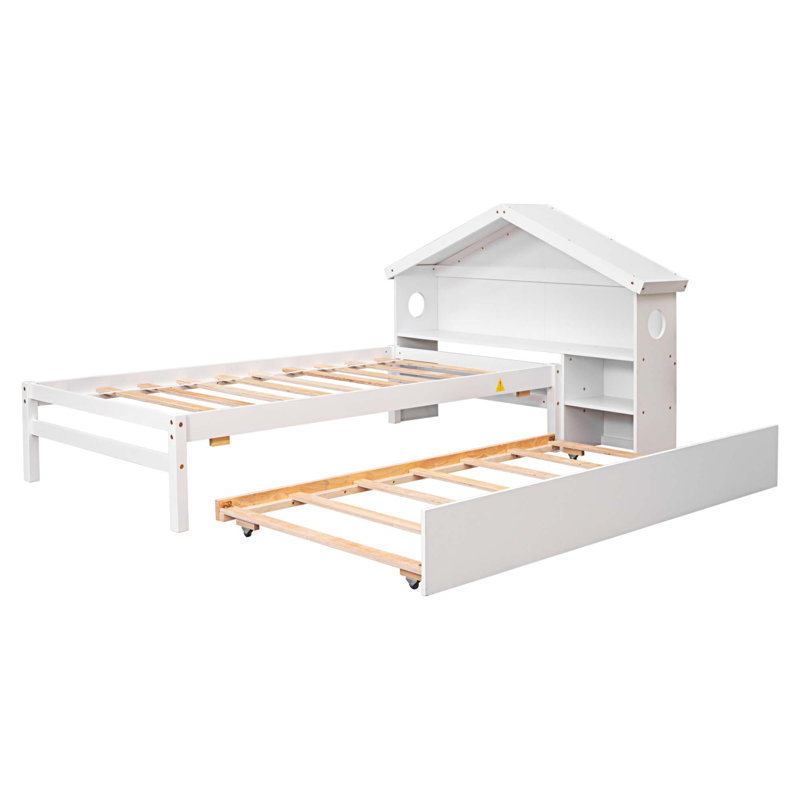 Lit avec rangement en bois massif Cloverdale, Blanc