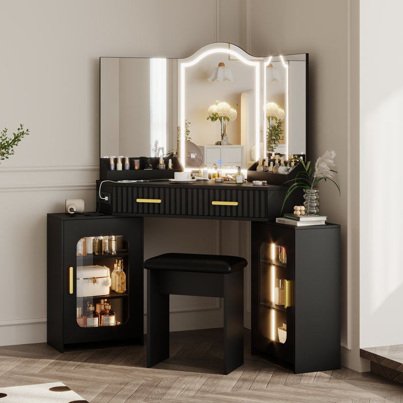 Dressing Table with Mirror, Black