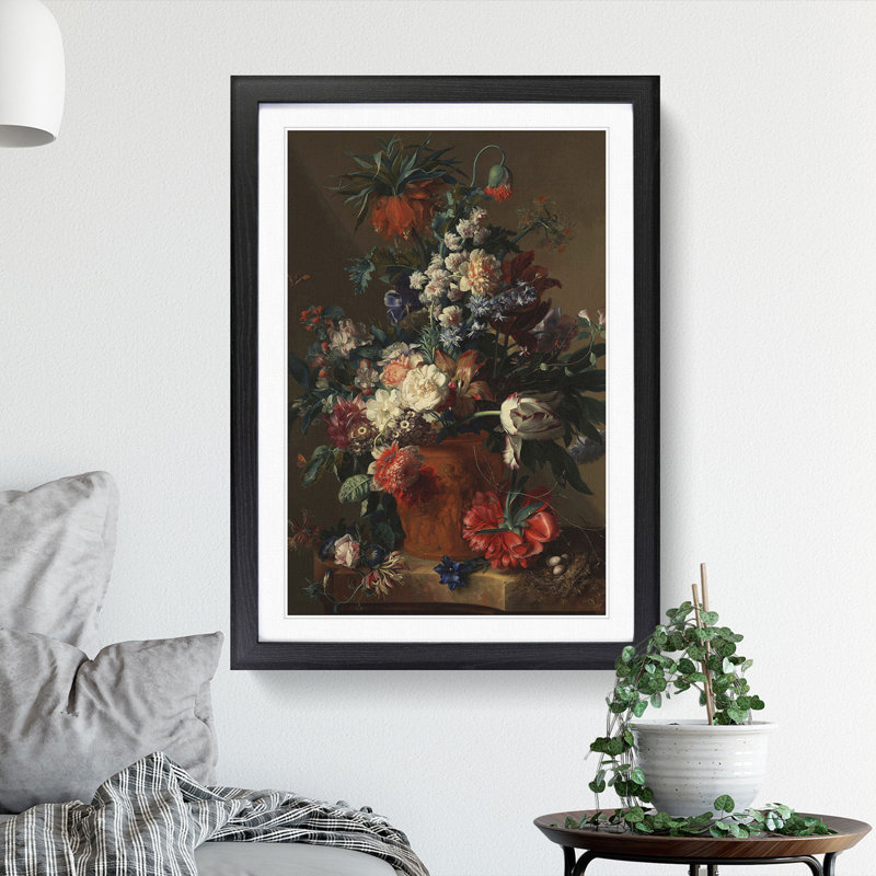 Still Life with Flowers Vol.11 by Jan Van Huysum - Picture Frame Painting, 65cm H x 48cm W x 2cm D, Black