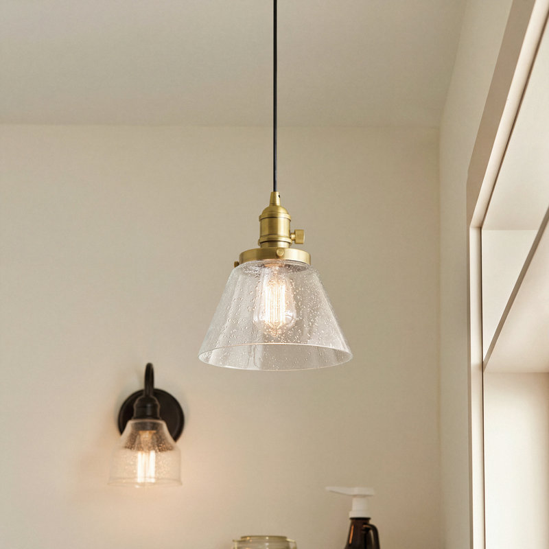 Myren 1-Light Natural Brass Pendant with Seeded Glass Shade
