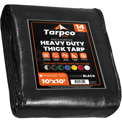 10 ft. x 10 ft. Black 14 Mil Heavy Duty Polyethylene Tarp, Waterproof, UV Resistant