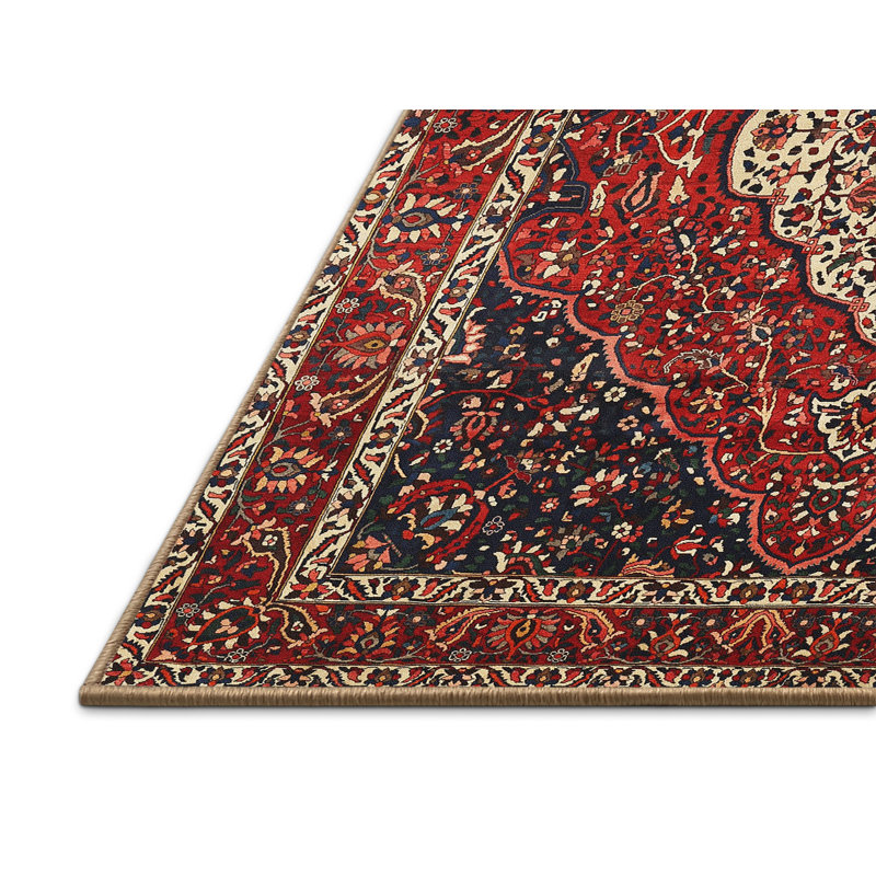 Tapis traditionnel rouge / noir Donan, Rectangle 2 pi x 4 pi