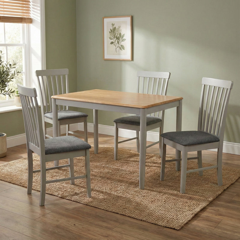 Ankrum 4 - Person Rubberwood Solid Wood Dining Set, Stone Grey, Charcoal/Grey