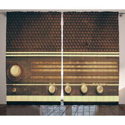 Vintage Old Antique Retro 60s Radio Music Player Loudspeakers Buttons Image Graphic Print & Text Semi-Sheer Rod Pocket Curtain Panels -  Ambesonne, p_26142_108x84