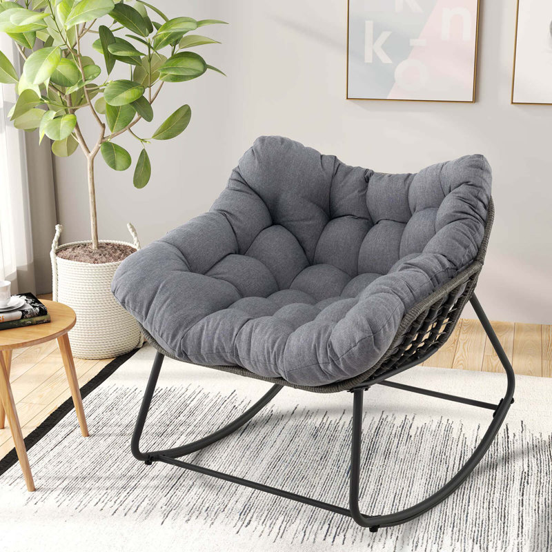  Fauteuil à bascule extérieur en rotin surdimensionné en osier, Gris
