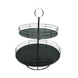 VIP Metal 15.35 in. Black Round Caged Tiers Serving Tray