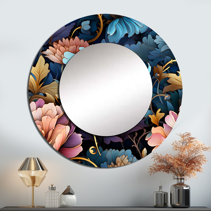 Victorian Nouveau Elegance Victorian Pattern - Floral Mirror, Cottage Unique Wall Mirror, Printed Metal Art, 23" x 23", Round