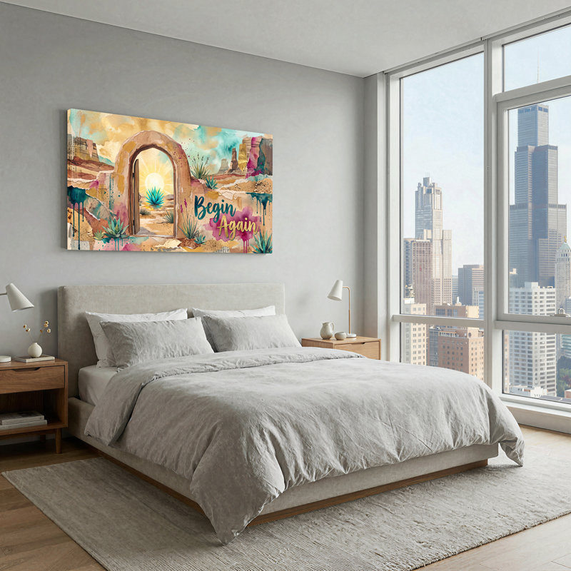«Desert Archway» avec art textuel sur toile bleu, L 46 po x H 24 po