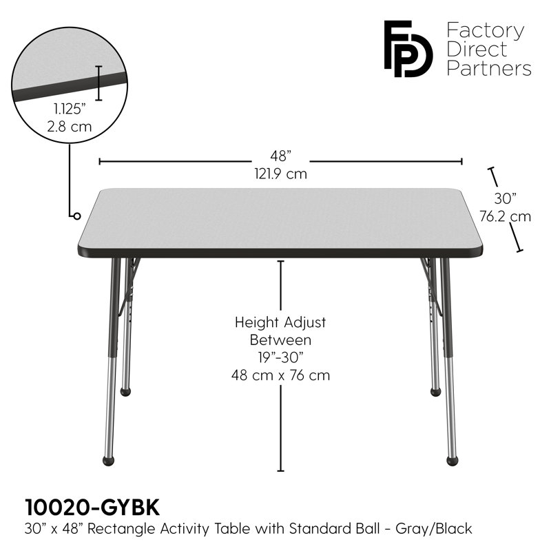 Rectangular Classroom Table, Gris, Noir