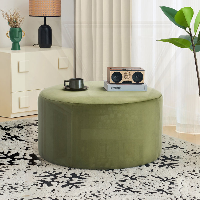 Repose-pieds rond en velours, Velours vert olive