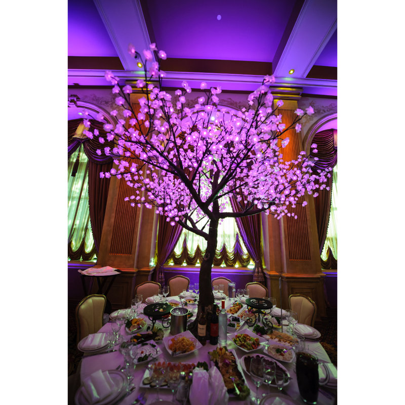Arbre fleur de pêcher de 8 pieds avec lumières DEL blanc chaud et fleur rose, Rose