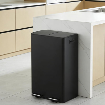 60L Dual Compartment Stainless Steel Trash & Recycling Bin – Foot Pedal, Soft Close, Removable Buckets