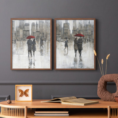 «Rain in The City I», reproduction encadrée de qualité supérieure - prête à être accrochée - aucun clou requis - aucun clou requis