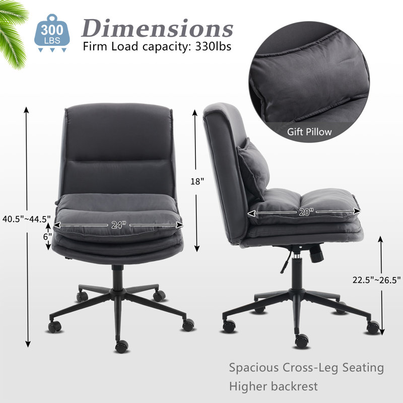 Upholstered Armless Task Office Chair, Dark Gray Microfabric