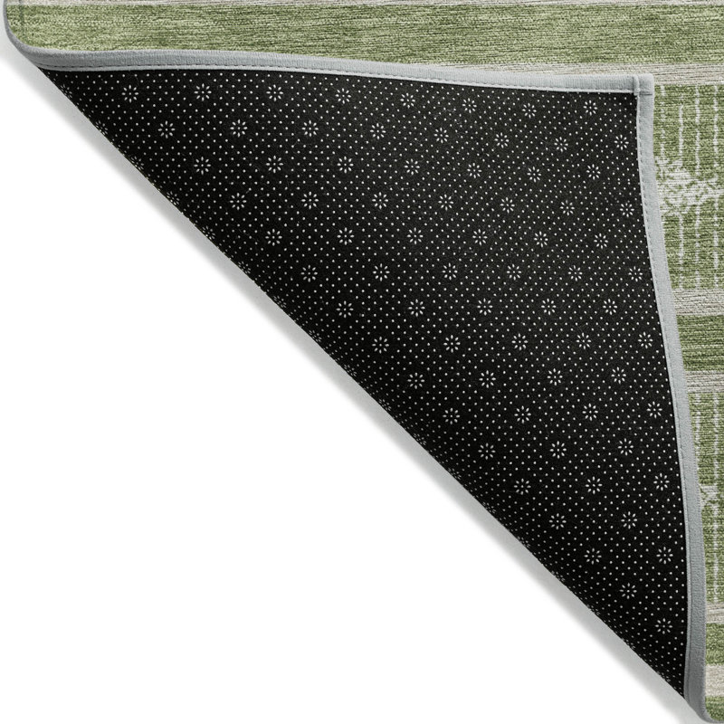 Green Diamond Pattern Washable Synthetic Area Rug