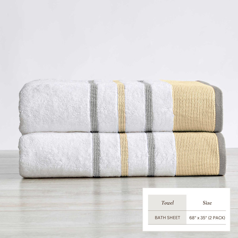 Deanthony Luxury Cotton Decorative, Gold/Gray, Bath Sheets - 2 Pack