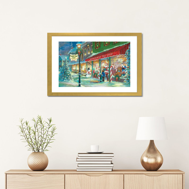 «Candy Cane Lane» par Ruane Manning - reproduction d'art, H 24 po x l 16 po x P 1 po, Papier encadré doré, Blanc