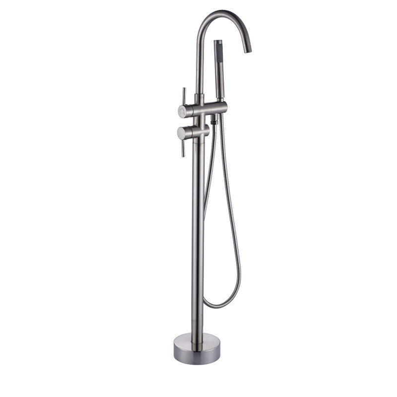 Robinet de baignoire autoportant monocommande à fixation au sol avec douche à main (nickel brossé)