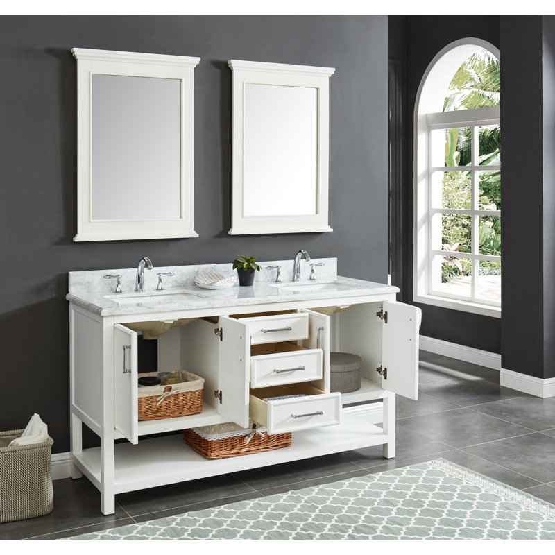Paulene 60'' Double Bathroom Vanity with Marble Top, Soft White