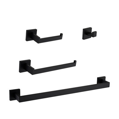 4 accessoires de salle de bain noir mat - acier inoxydable, installation facile pour tous les décors