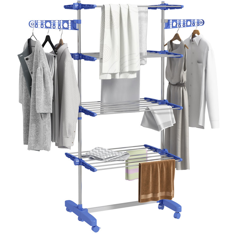 Foldable Standard Drying Rack, Silver/Blue