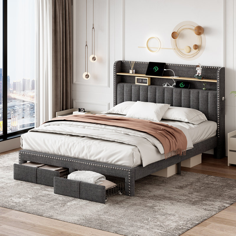 Darlita Upholstered Storage Bed, Grey
