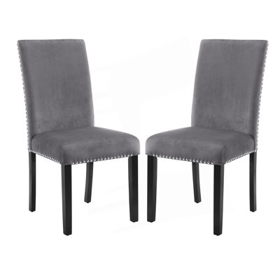 Set Of 2 Contemporary Vdining Chair With Nailhead Trim, Side Chair by Mercer41