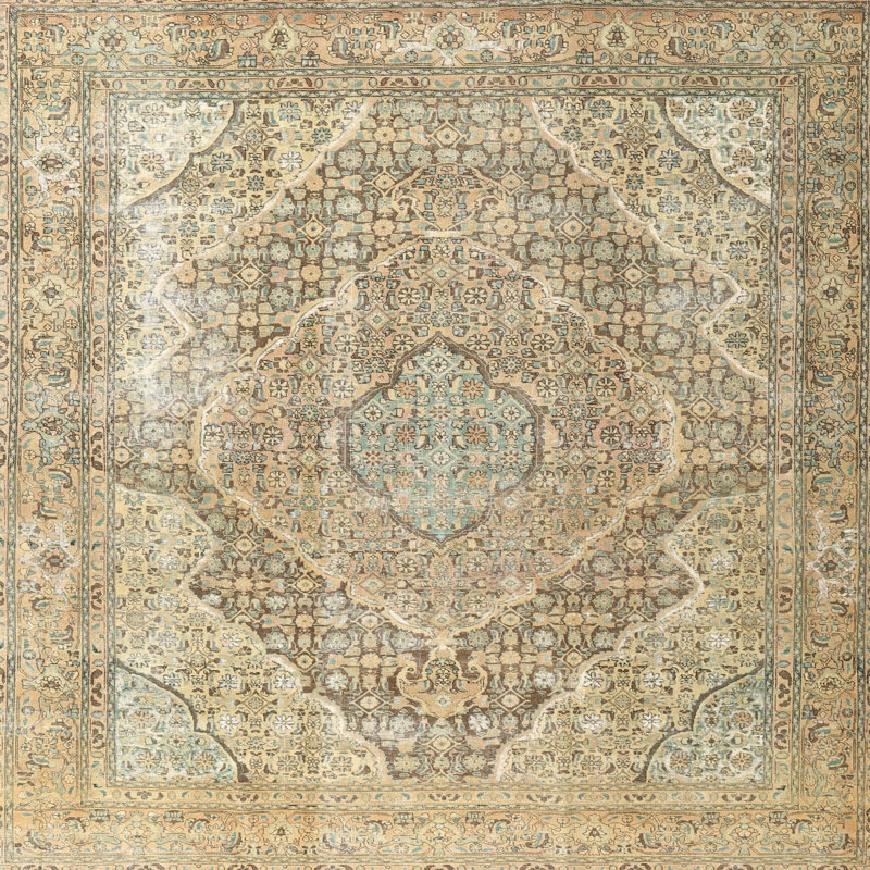 Tapis beige/vert traditionnel Juillac, Carré 4 pi