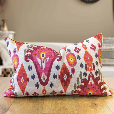 Heavyweight Linen-blend IkatCushion in Pink and Orange