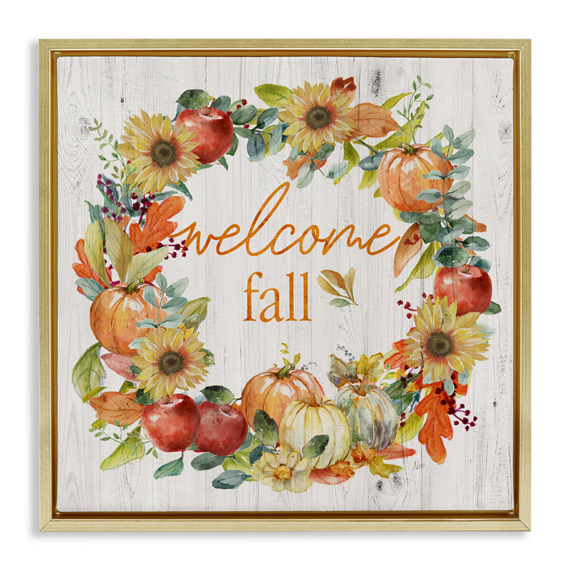 Welcome Welcome, citrouille, giclée par Nan, H 18 po x l 18 po, Cadre flottant métallique doré