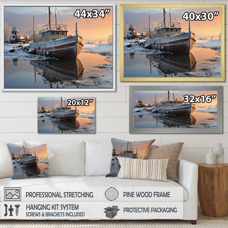 Winter Icy Harbor II - Imprimé, H 34 po x l 44 po x P 1,5 po, Cadre flottant doré