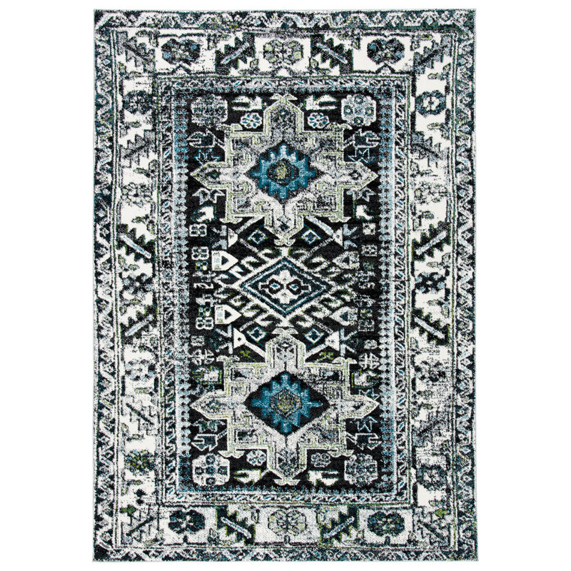 Tapis oriental gris foncé / ivoire, Rectangle 6 pi 7 po x 9 pi