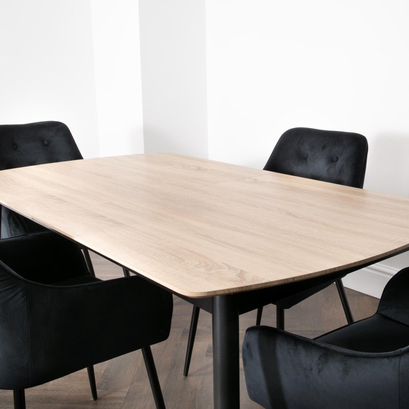 Rivanna Extendable Metal Base Dining Table, Light Oak