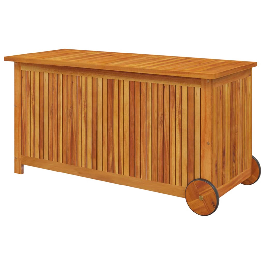 Rosalind Wheeler Daisey 113cm W 198L Water Resistant Acacia Solid Wood Deck Box with Wheels in Brown