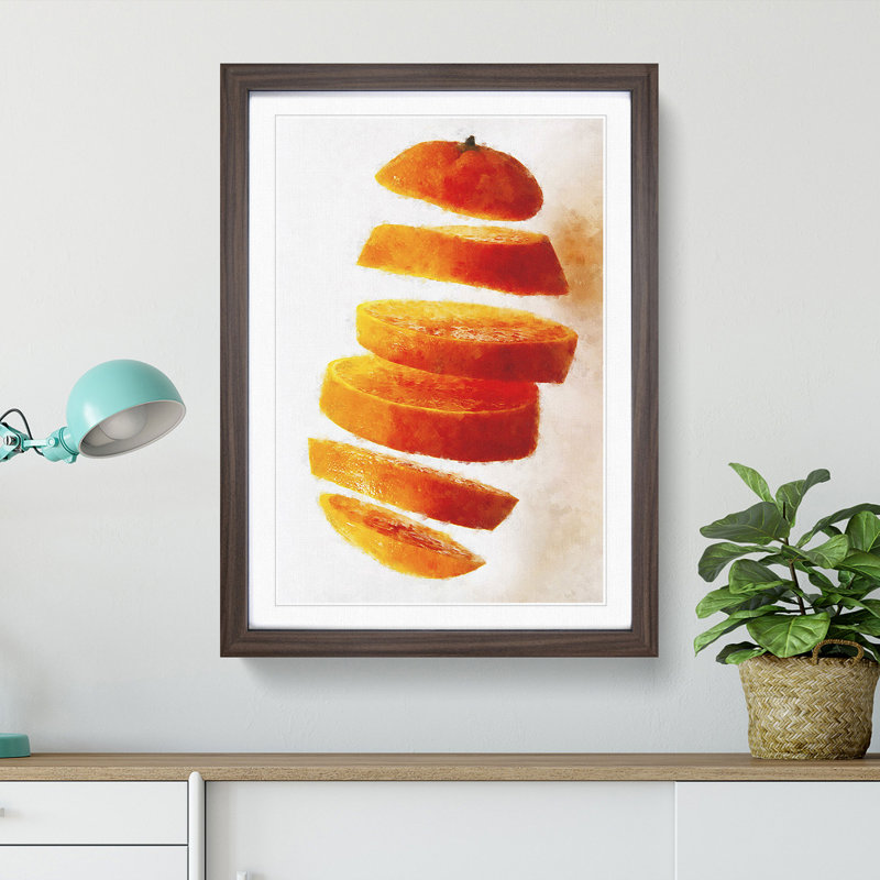 Floating Sliced Orange - Picture Frame Painting Print, Walnut Framed, 87cm H x 62cm W x 2cm D