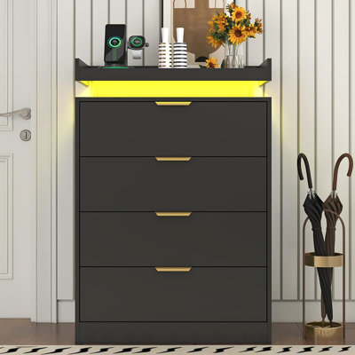 9 Drawer Dresser For Bedroom, Black Dresser With LED Lights And Power Outlet, Large Dresser Wooden Long Dresser, Triple Wide Drawer Dresser For Bedroom, Entryway, Hallway