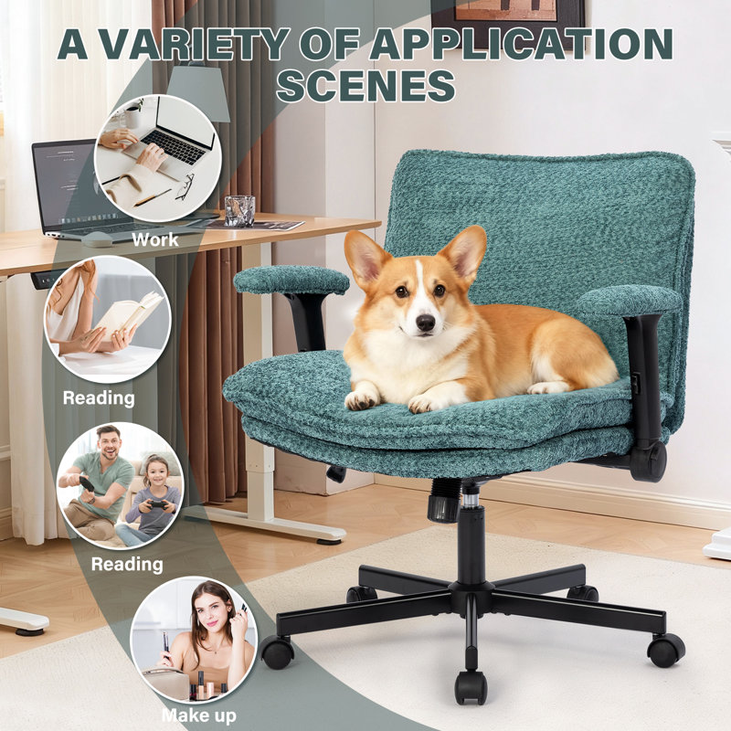 Modern Teddy Cross legged  Office Chair With Flip&Up Down Adjustable Armrests, Green