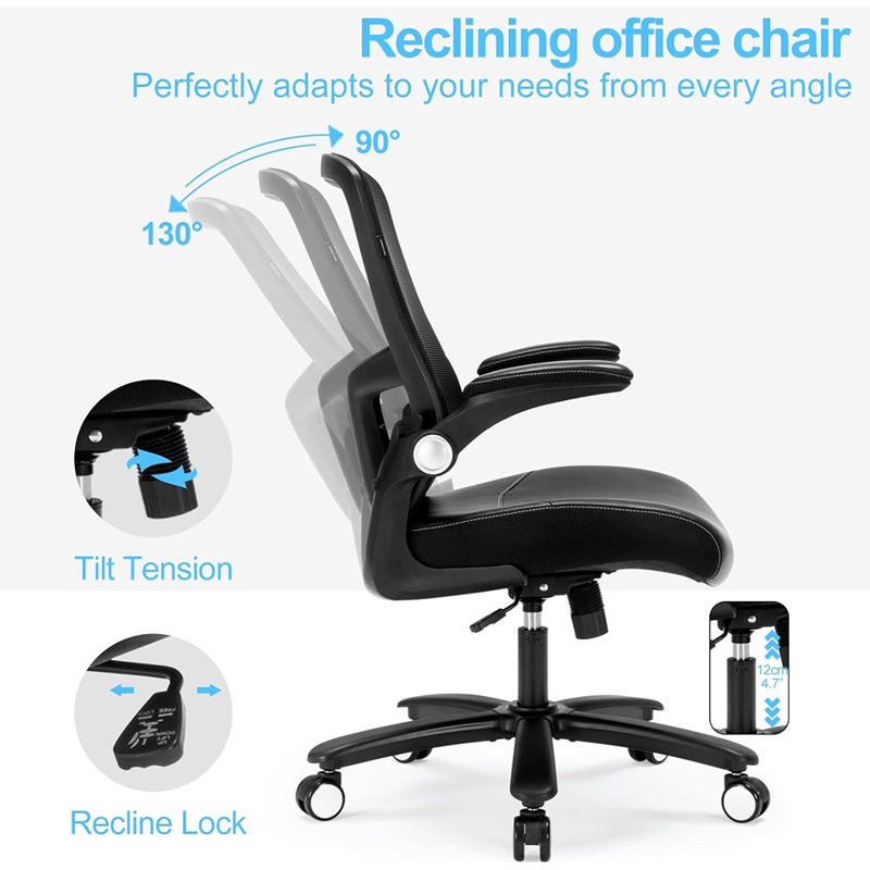 Chaise de bureau avec support lombaire réglable, chaise d'ordinateur en filet à haut dossier avec base en métal robuste, fauteuil de direction pour bureau personnel