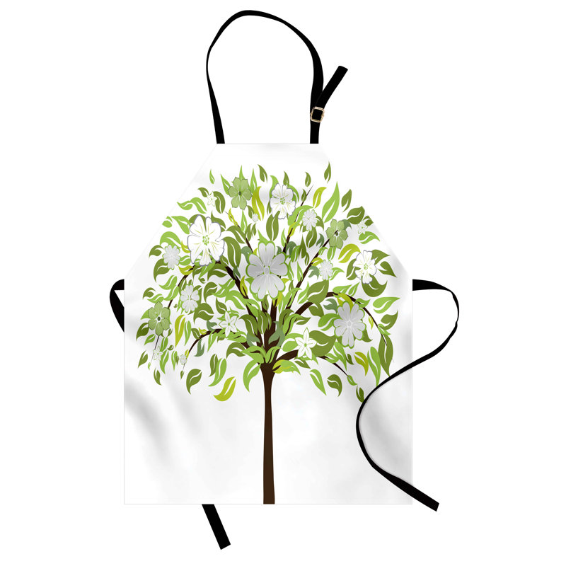 Tablier East Urban Home Nature unisexe, fleurs d'arbre d'été, taille adulte, vert brun blanc