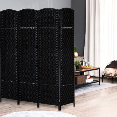 Black Weave Room Partition Privacy Screen. Stylish For Preoperative Areas, 4 Panels, Foldable And Portable Design 6' Tall Divider - Black. Offices, Hinges,