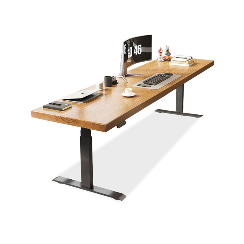 Bureau rectangulaire brun en bois massif, 53.15" H x 78.74" W x 27.56" D